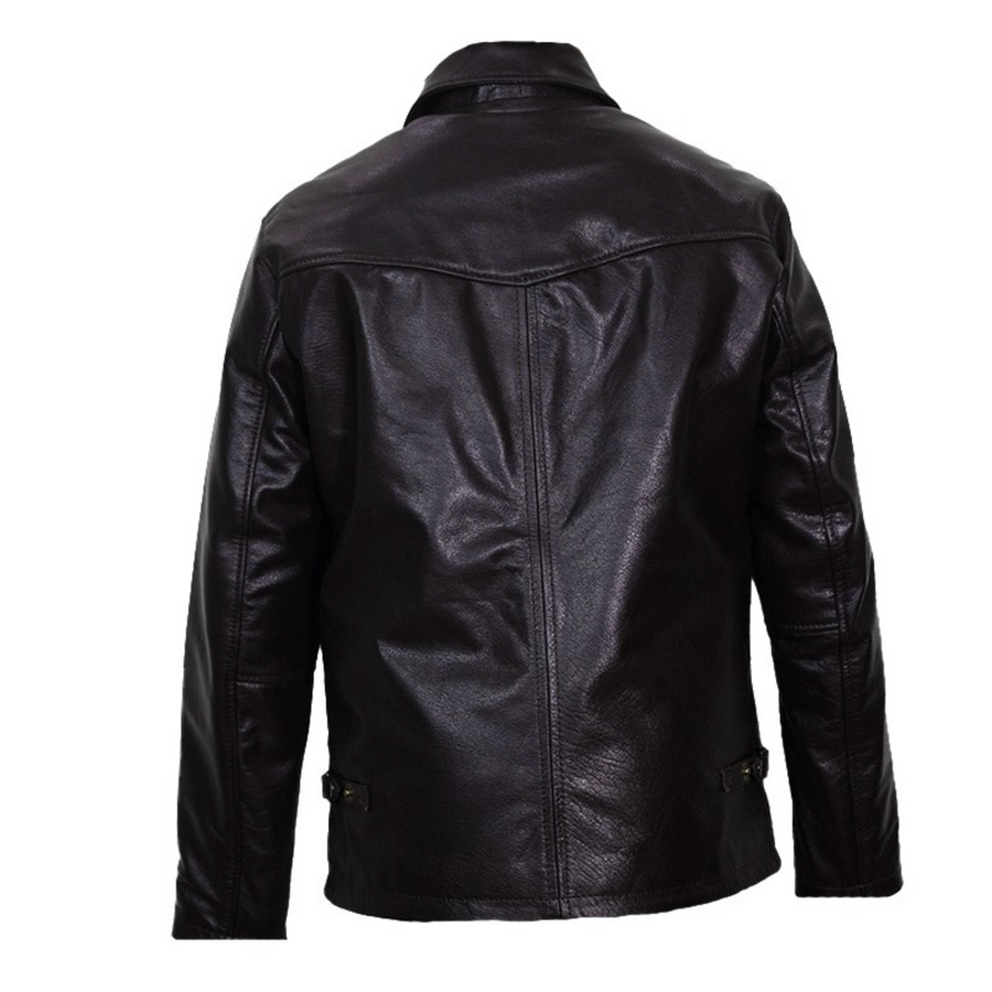 Lawrance - Arm Piped Leather Jacket with Double Zip Pocket