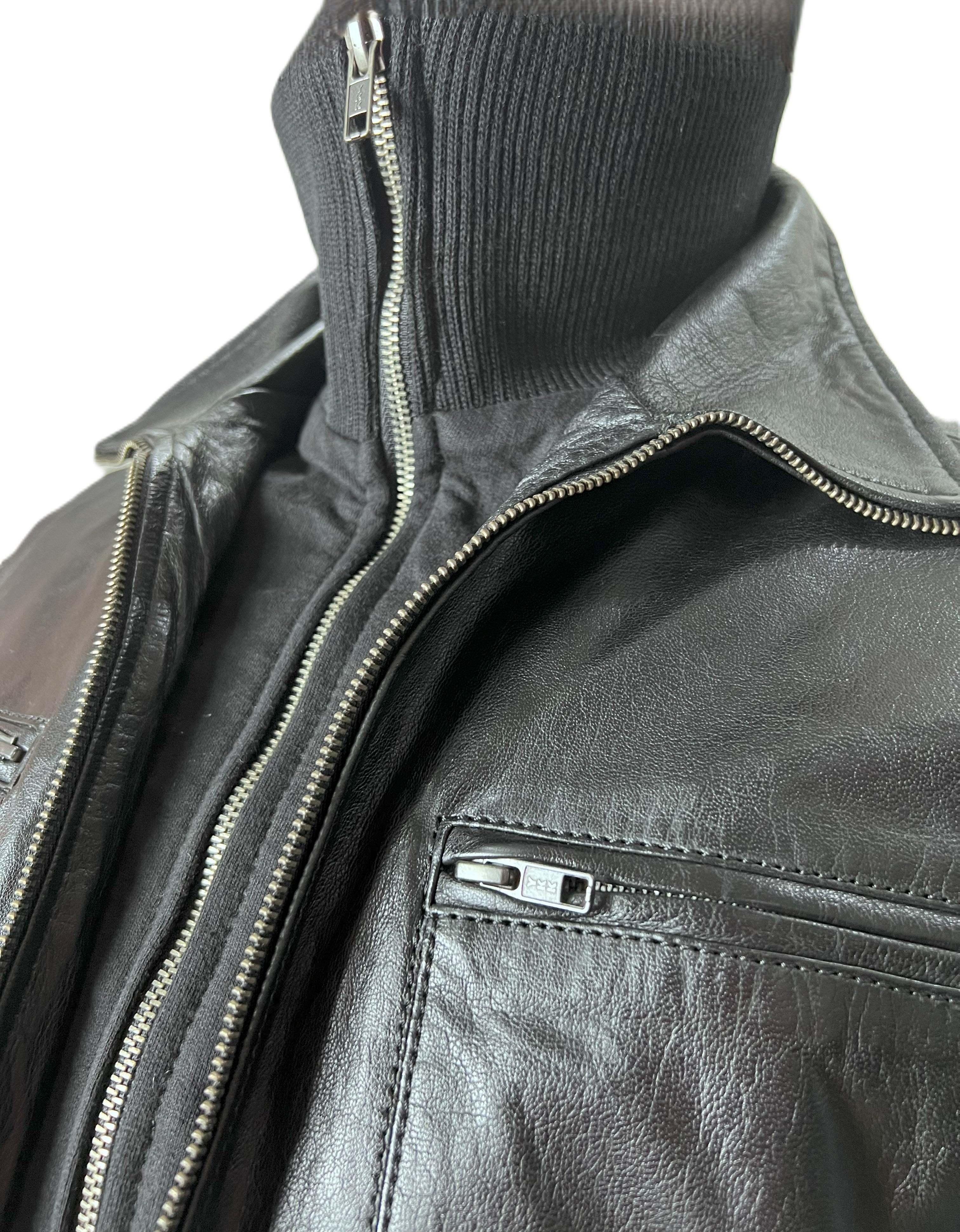 Clooney Wolf - High-Ban Zip Leather Jacket with Ribbed Collar